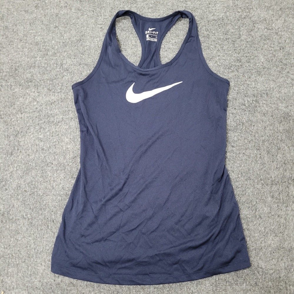 Nike Tank Top Womens Size S Navy Blue Dri-Fit Racerback Mesh Swoosh Athletic